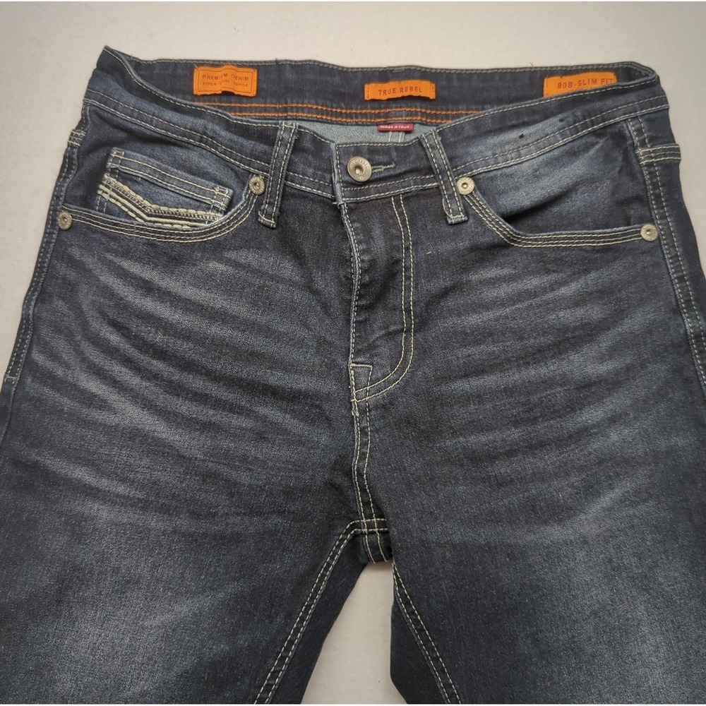 True Rebel Jeans Premium 808 Slim Fit Mens 30x30 Dk Blue Cotton Blend Gray Label